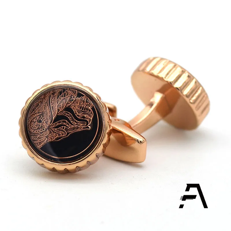Wholesale Round Rose gold Lion Men Shirt Cufflinks