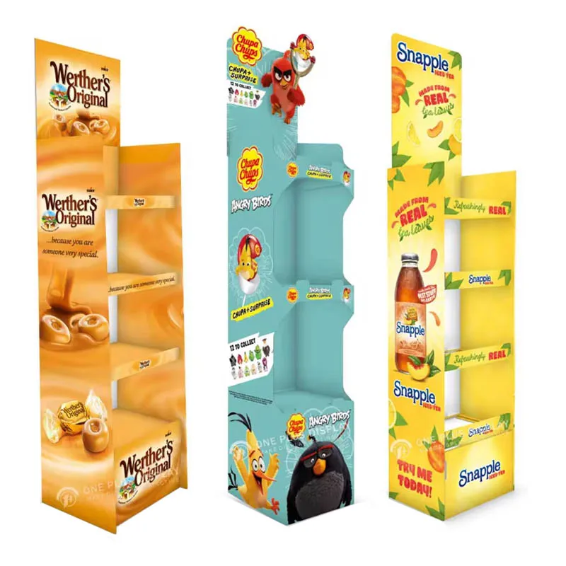 Custom roll up displays Collapsible corrugated display cardboard floor stand for drink chocolate candy pack food