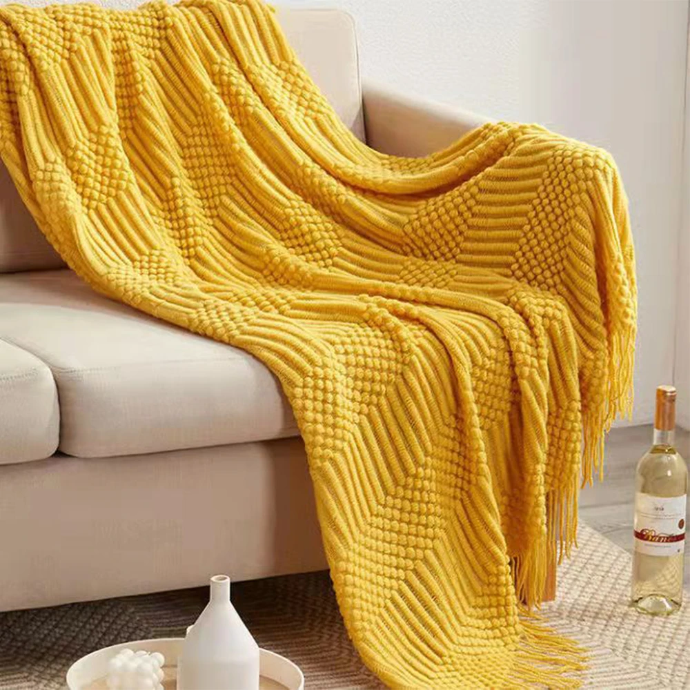 Nordic Multicolor Knitted Blanket Bedtail Sofa Air conditioning Scarves and Shawls with tassels
