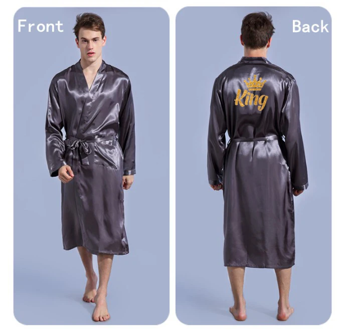 
Women Men Personalized Customized Satin Kimono Robe For Male King Female Queen Nightgown 