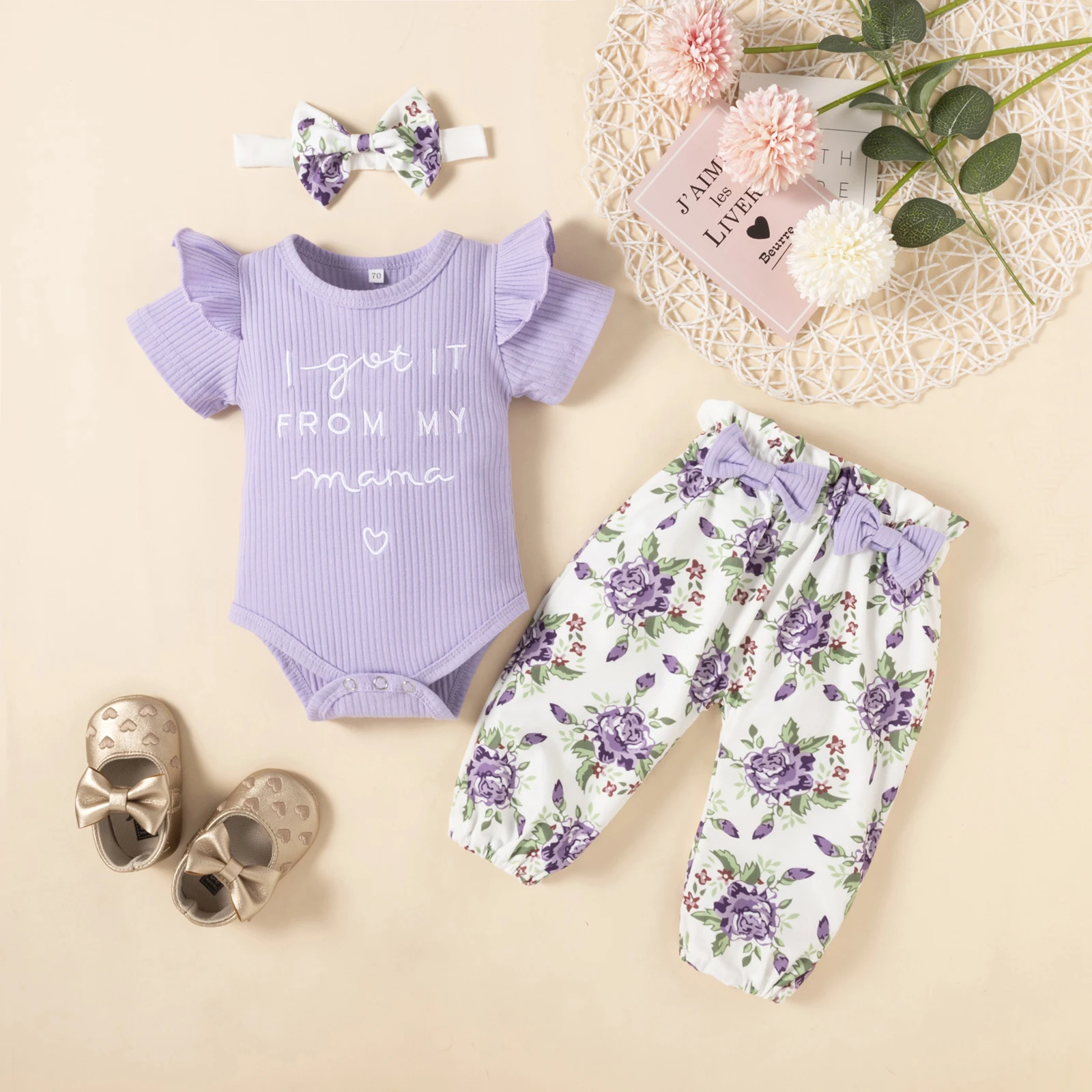 Newborn Infant 100% Soft Cotton Baby Girl Clothes Jumpsuit Rompers Clothing Set With Pant