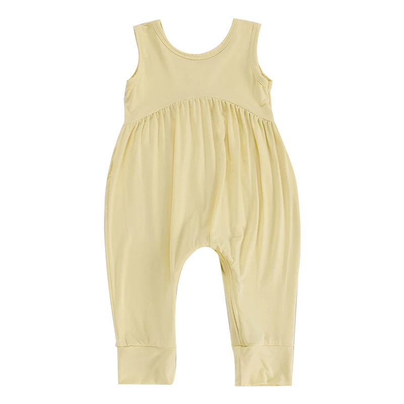 new fabric soft safe custom plain sleeveless bamboo baby romper with snap button baby bamboo pajamas