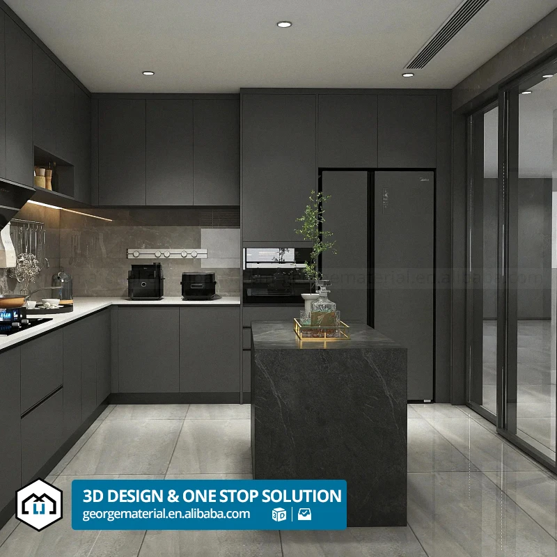 smart China Sample Melamine Cheap Modular Modern Furniture Designs Custom Metal Islands Aluminium Frame Glass Kitchen Cabinets