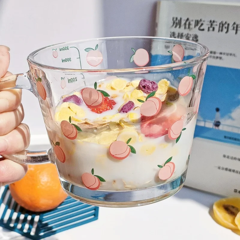 Cute Presents Summer Cartoon Fruit Flower Glass Cup for Breakfast Oats Milk Yogurt