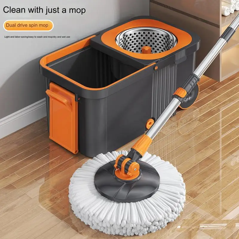 360 Magic Rotary Mop Household Cleaning Tool with Steel Pole and round Head Rectangle Shape with Metal Basket