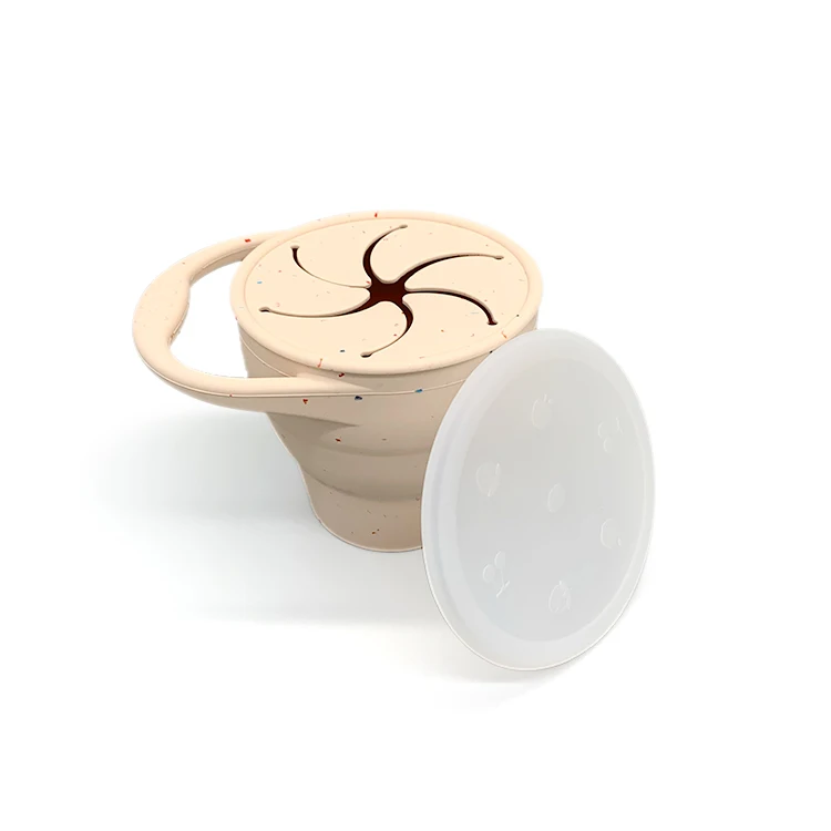 Laser logo toddler kids baby silicone cup container silicone foldable cup food storage collapsible cup with cover