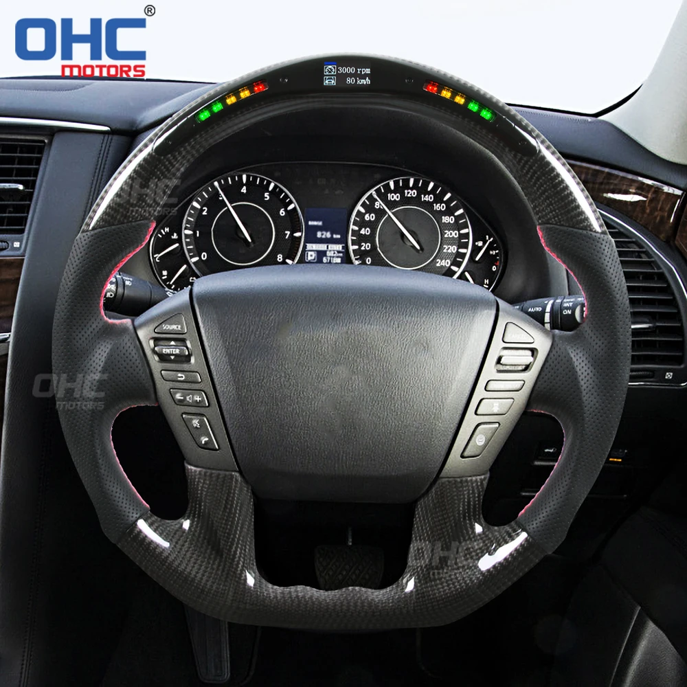 LED RPM Carbon Fiber Steering Wheel For Nissan Patrol Y62 2015 2016 2017 2018 2019 2020 2021 ohc motors steering wheels