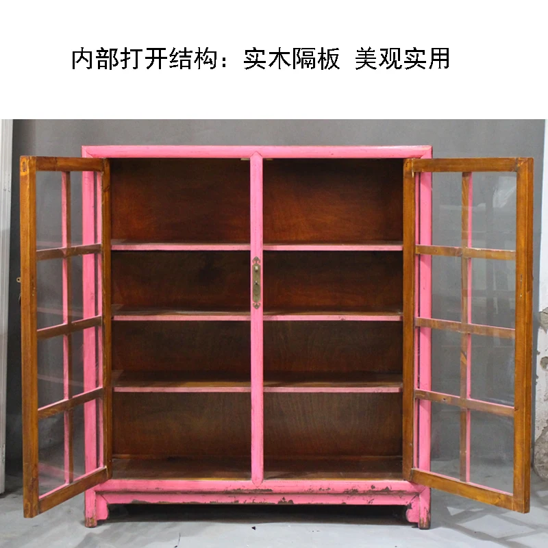 Modern Living Room Bookcase Wood pink Storage Book Shelf With Doors