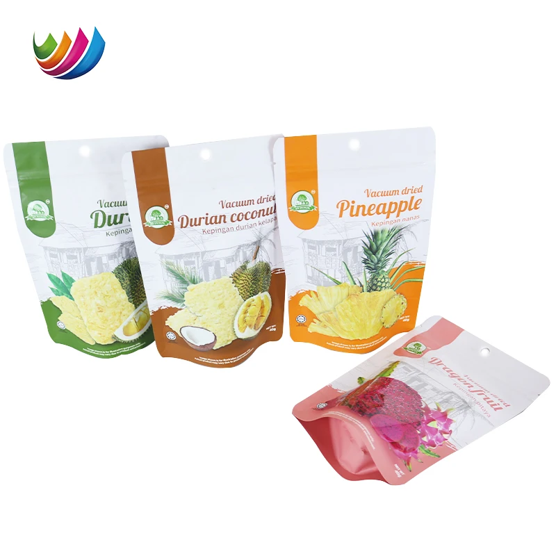 Custom Printed Resealable Bags Food Grade Mylar Stand Up Pouch Freeze Dried Fruit Food Packaging Zipper Bag Bags For Snack