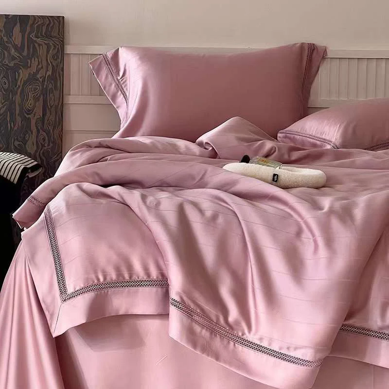 New Fashion Bedsheet 1000 Thread Count 100% Cotton Pink Bed Linen 4 Pieces Hotel bedding Sheets set