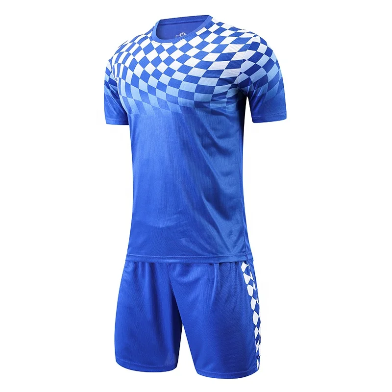 2023 New Design Blank Uniform Wholesale Blue And White Soccer Jersey