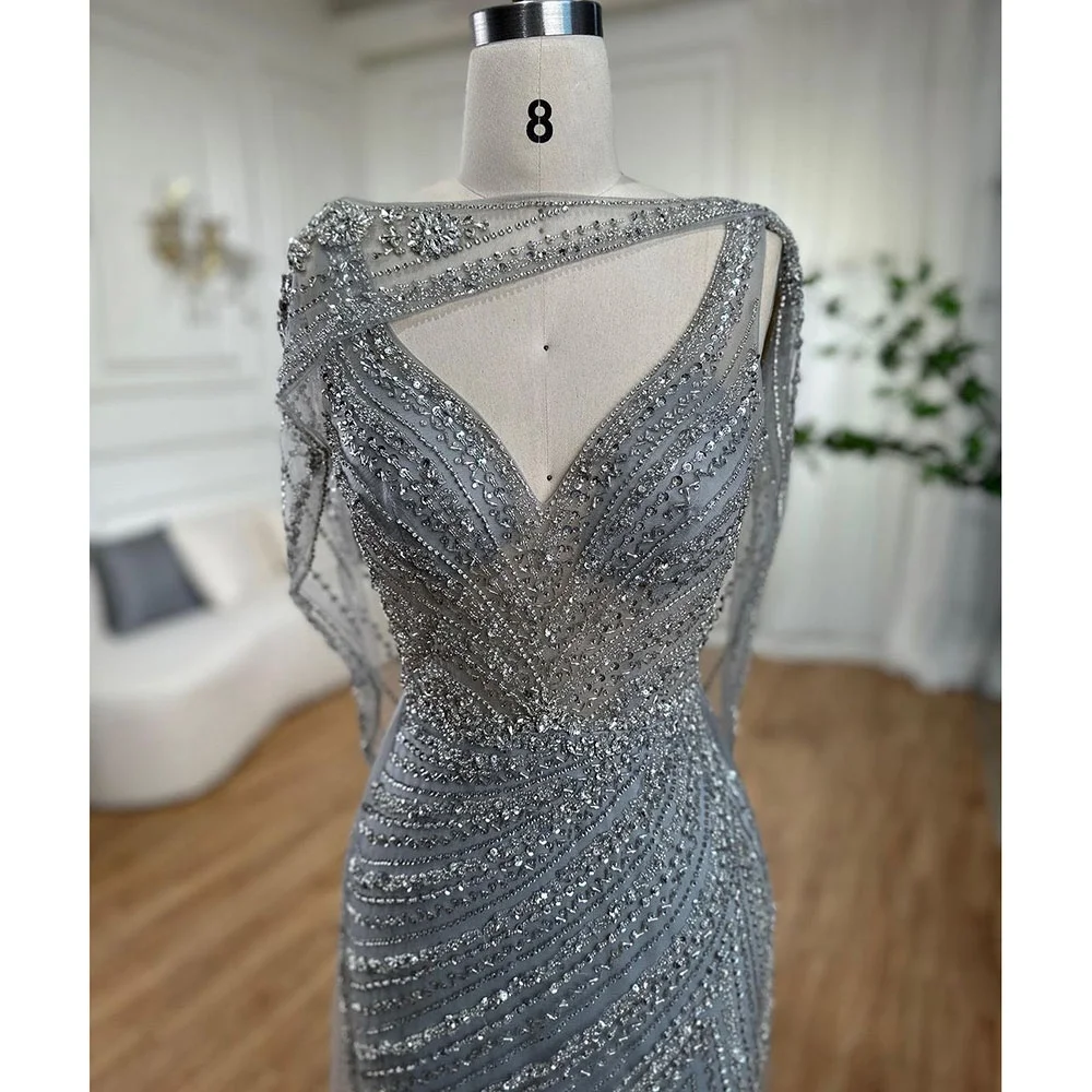 Champagne Beaded Sleeveless Sexy Mermaid Evening Dresses 2021 Serene Hill LA70301 V Neck Long Party Gowns For Women  Plus Size