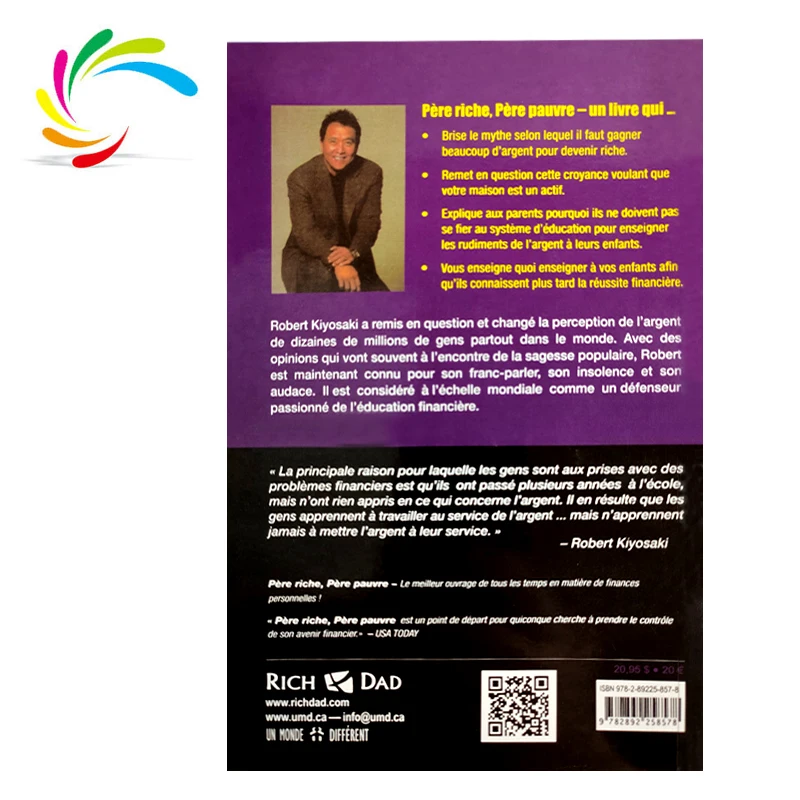 wholesale paperback African French novel books printing Poor Dad and rich dad novel printing