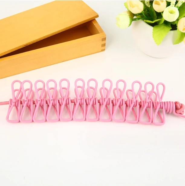 Portable Travel Stretchy Clothesline Outdoor Camping Windproof Clothes Line With 12 Clamp Clips Hooks Outdoor Tool
