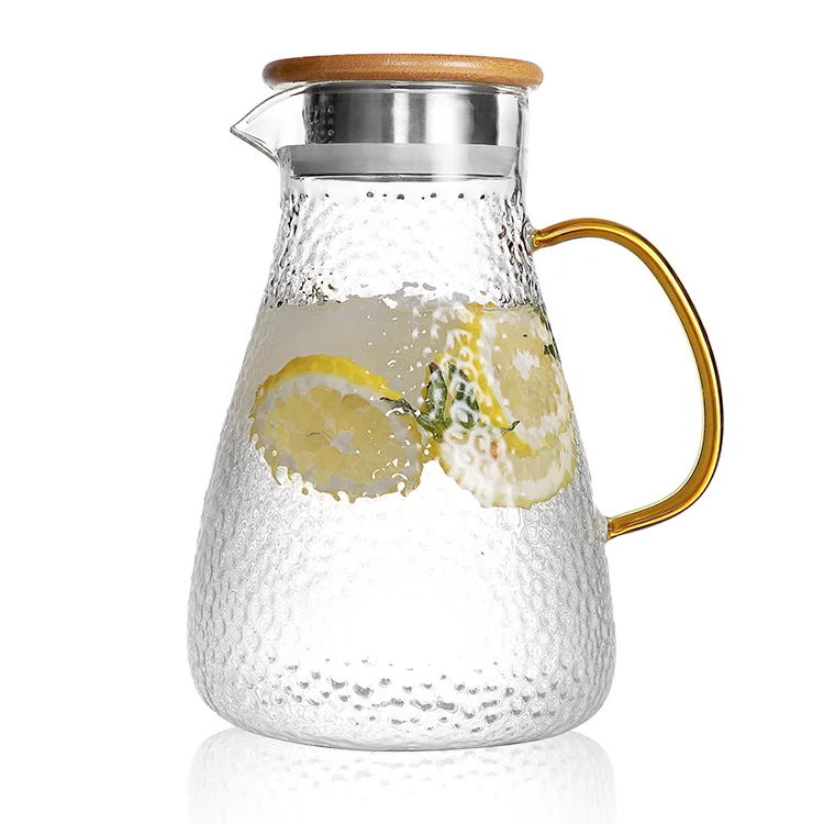 Online top selling Handmade borosilicate glass carafe pitcher Glass Stovetop Glass Water Jug water cans with stainless lid