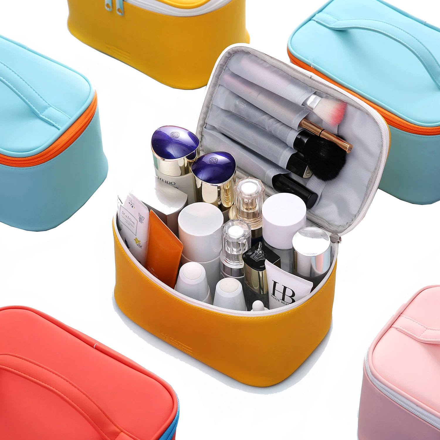 Cheap Promotional Beauty Cute Travel Cosmetic Toiletry Box Large Leather Makeup Pouch Bag