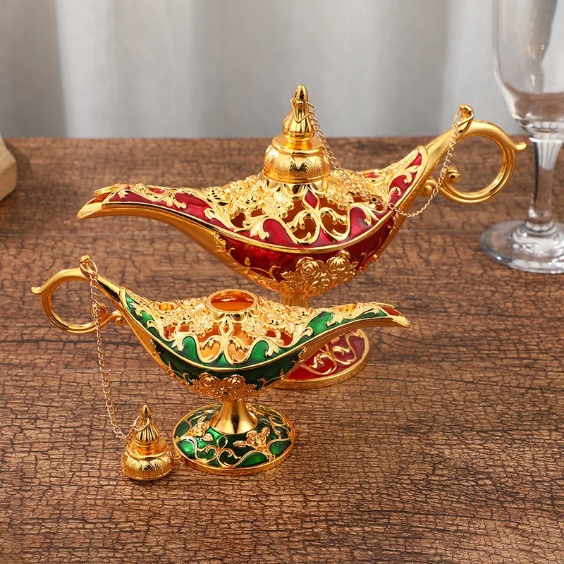 Light Luxury Golden Pattern Aladdin Divine Lamp Dinner Decoration Ornaments Divine Lamp Craft Ornaments
