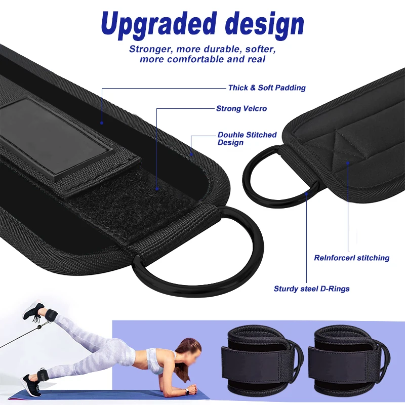 Gym Pink D Ring Adjustable Neoprene Weightlifting Fitness Ankle Cable Cuffs Tobilleras Logo Ankle Straps for Cable Machines