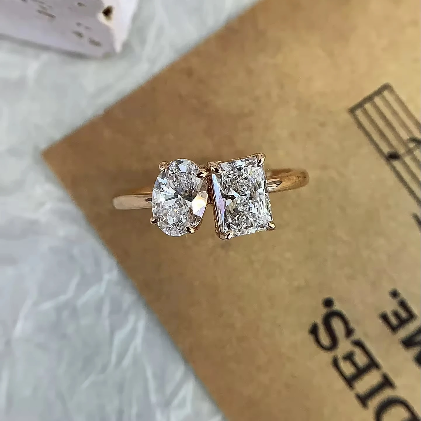 1.58CT Each Oval and Radiant Cut 2 Stones Rings Lab Crated Diamond  Engagement Eternity Ring 14K/18K Gold