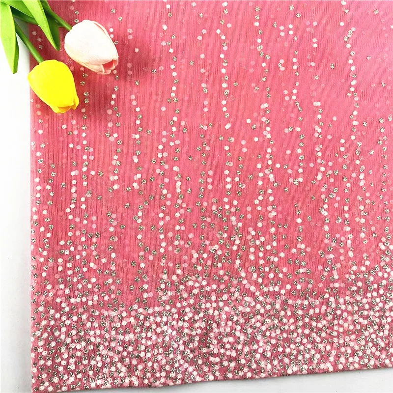Pink And Green Shiny Mesh Glitter Metallic Fabric for Dress,Diy Wedding Apparel Sewing Tissue, Dancewear fabric Tulle Cloth