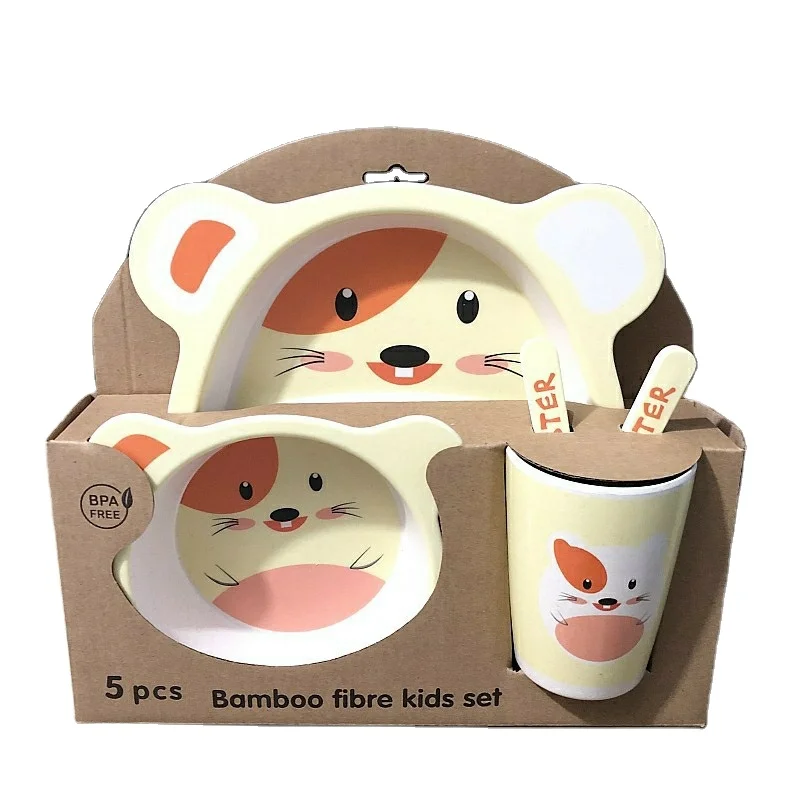 Wheat Straw Dinnerware Sets Hot selling wholesales food grade plastic Cartoon cutlery kids Dinnerware Sets