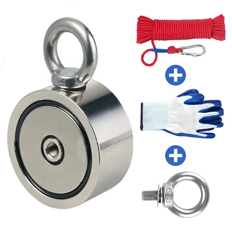 Fishing Magnet With Eyebolt 650 kg/1500 lbs Diameter 120mm Rare Earth Neodymium Strong  With Durable 20M Orange Rope