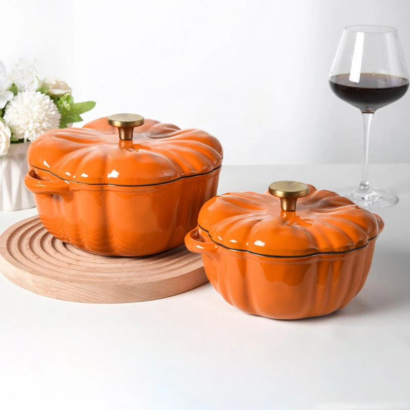 Custom Pumpkin Shaped Enamel Casseroles Pot Soup Cookware Cast Iron Dutch Oven