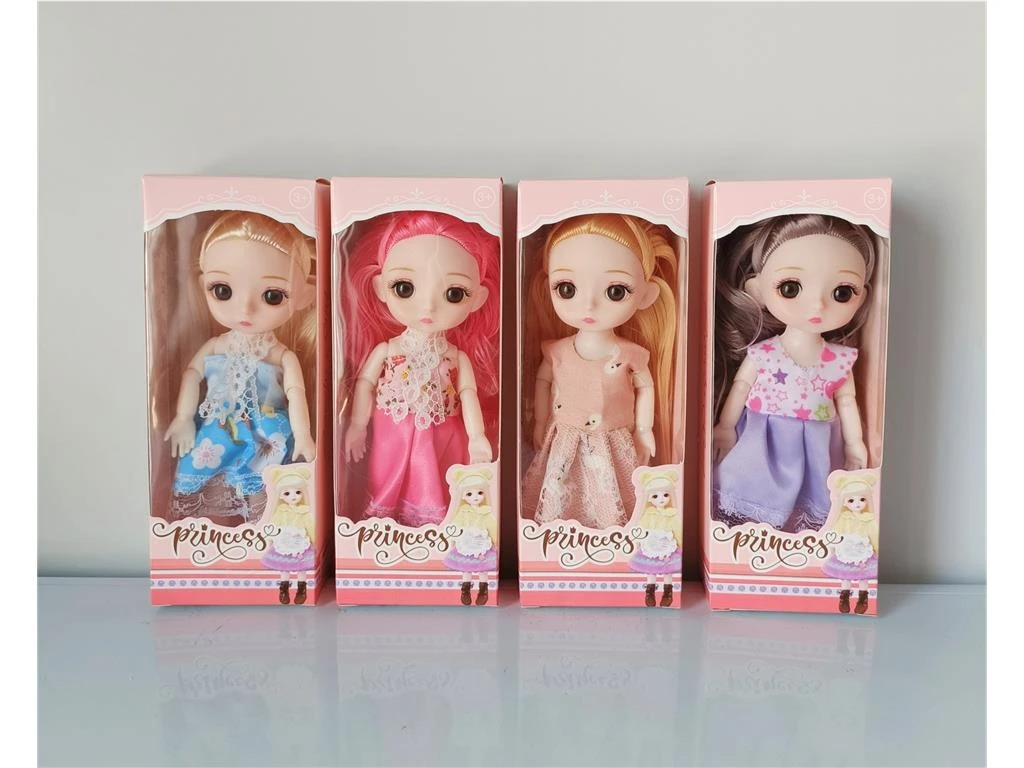 2022 new 16 cm 13 jointed solid body 3D eyes doll different dress optional girl play house safe plastic toys