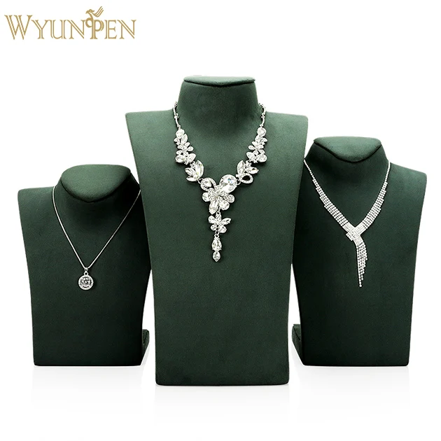 China Manufacturer Classic Green Suede Leather Necklace Jewellery Display Necklace Bust Model Mannequin Jewelry Holder