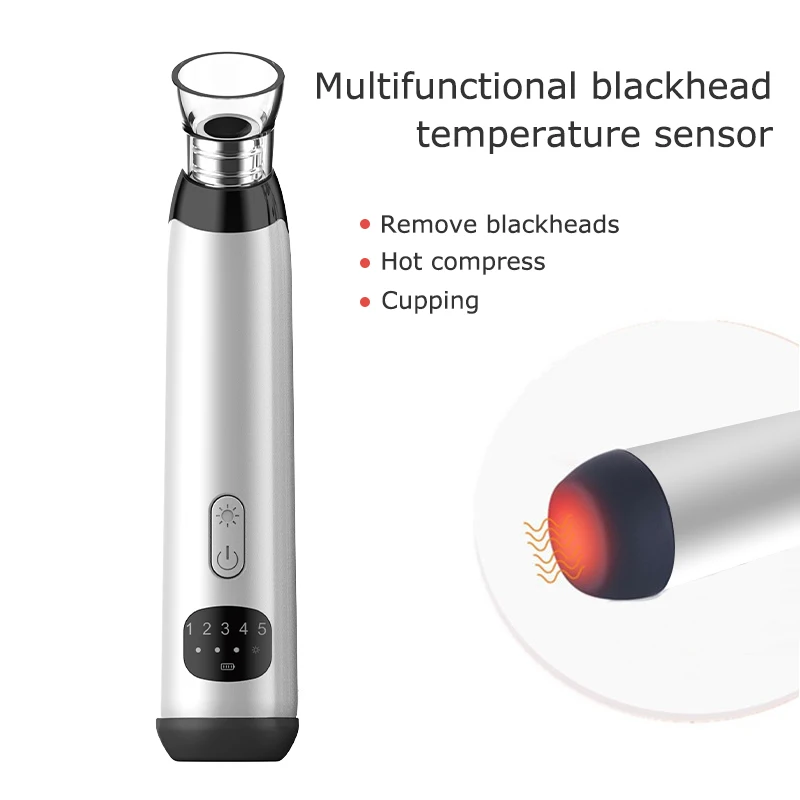  Electric Heat Blackhead Remover Tool Kit Pore Deep Cleaning Comedone Pimple Suction Facial Vacuum