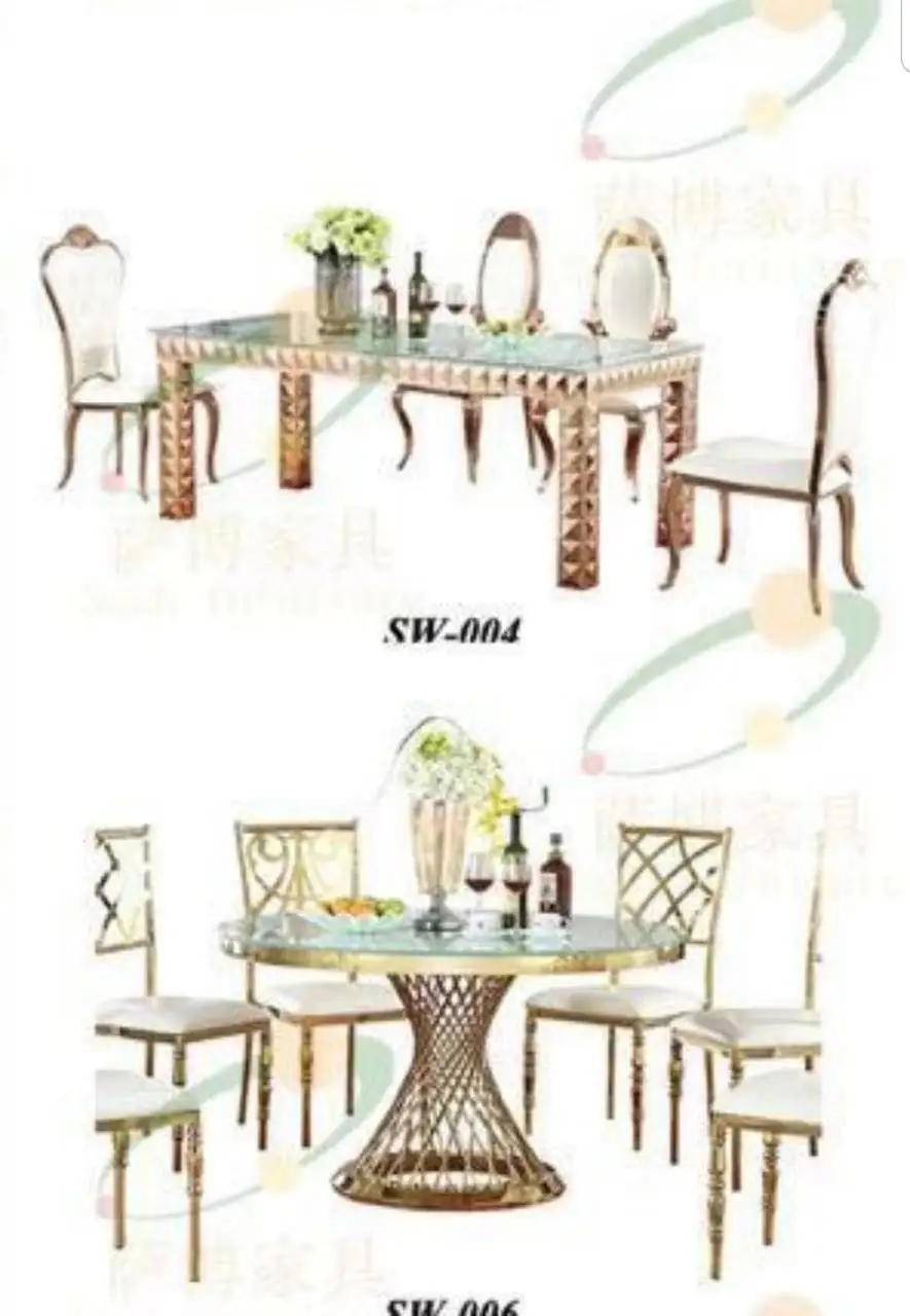 modern luxury dining gold frame metal stainless steel chair and table for restaurant and wedding