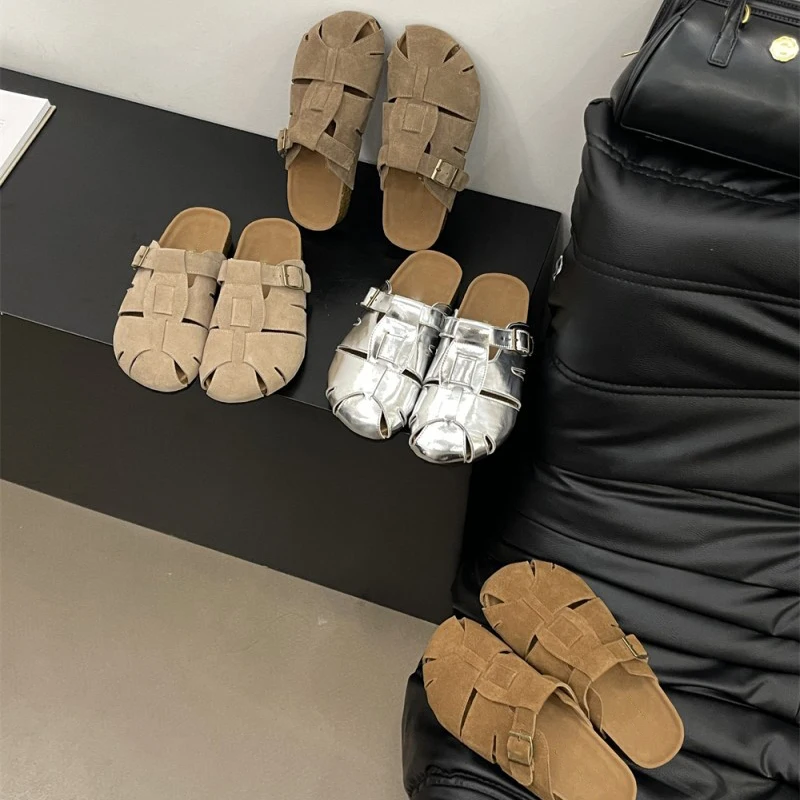 Custom New Design Women Unisex Fashion Cow Suede Closed Toe Clogs Sandals Beach Slides Cork Sole Slipper for Men Ladies