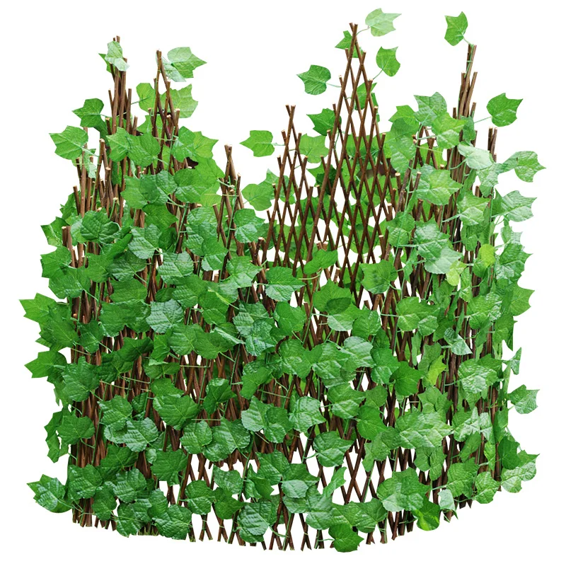 LFL Easily Assembled Rot Proof Durable Eco-friendly Garden Simulated Wooden Telescopic Fence with Leaves