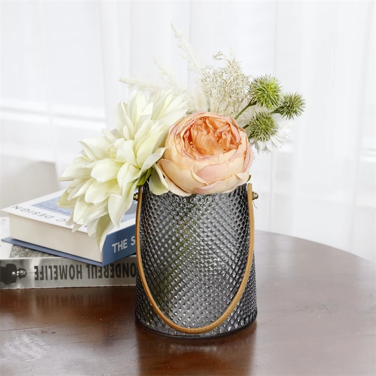 Nordic Simple Portable crystal luxury decoration Glass Vase Leather Glass Storage Jar Creative Home Flower Handbag Vase