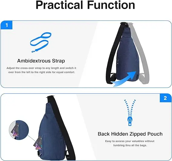 Burglarproof zipper Large Multi Pockets Athletic Travel Sling Bag Crossbody For Men and Women