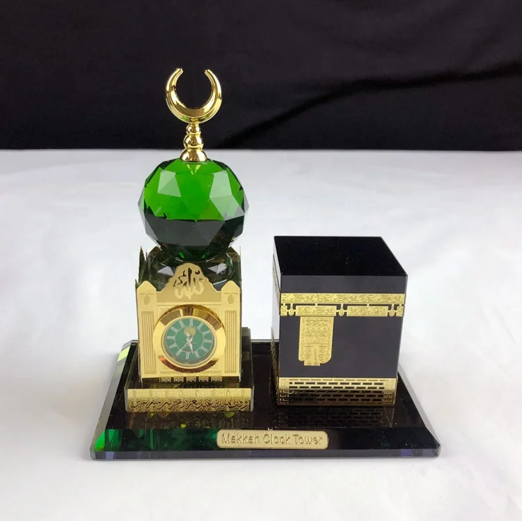 Mh-G0666 Crystal Kabba Makkah Mecca Clock Tower Crystal Glass Figurine Crystal Religious Crafts