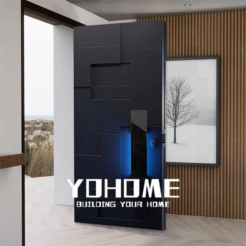 China metal security exterior front doors for houses modern aluminium front doors for homes large main entry armored pivot door