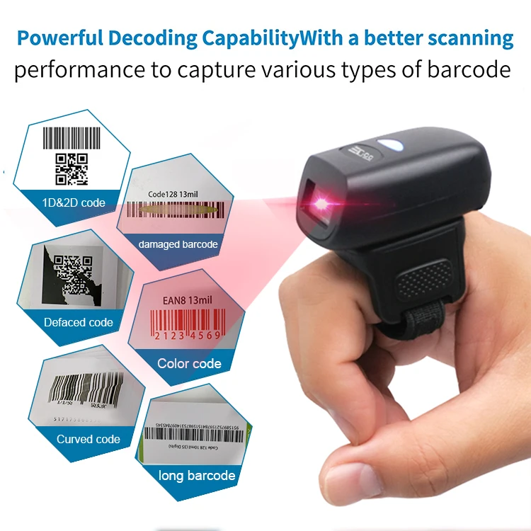 Edoo mini portable Wearable Finger Ring 1d 2d wireless barcode scanner
