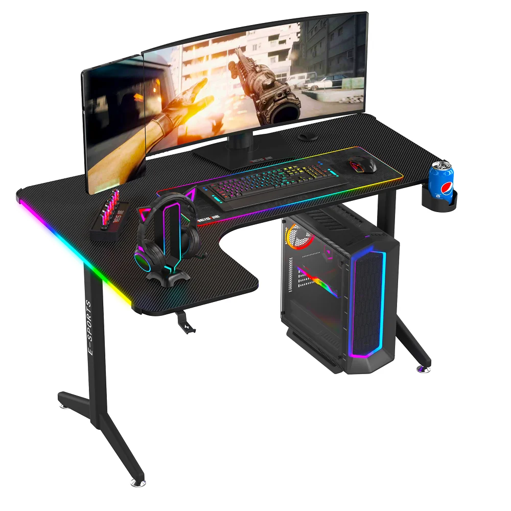 High Quality RGB Standing Gaming Desk Executive Office Computer Table L-shaped Corner Game Table