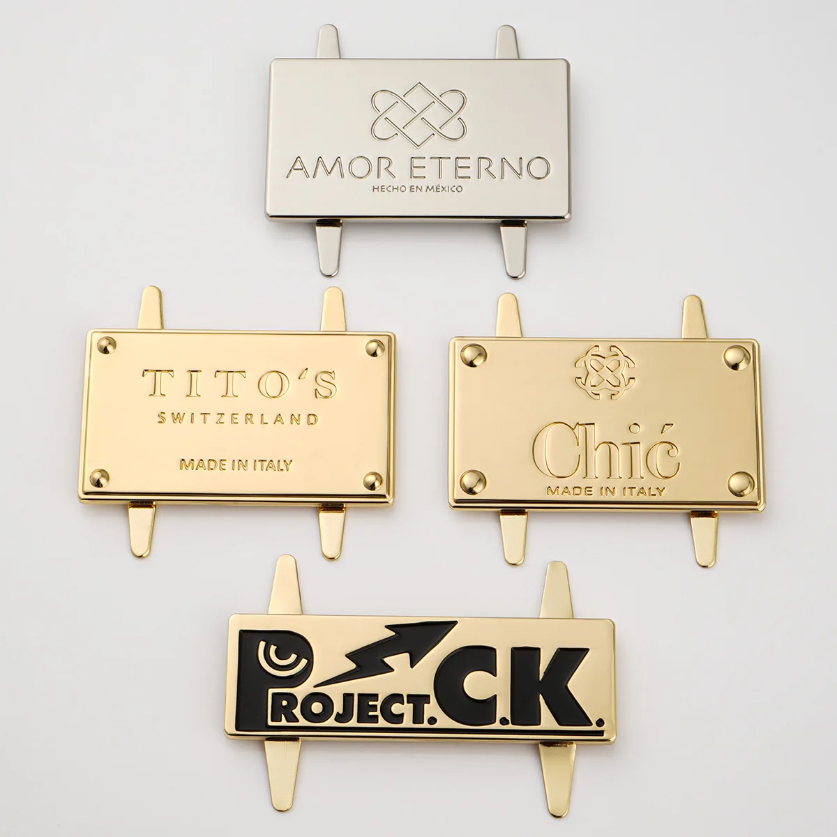 Custom Metal Plate with 4 Decorative Screws Gold Plated for Handbag