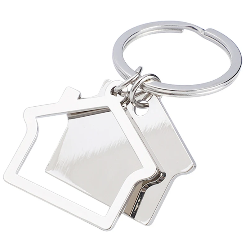 Customized Logo Rotating House Key Chain Stainless Steel Hardware Keyring Enamel Alloy Custom Metal House Keychains