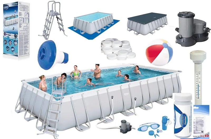 Bestway-56474 Power Steel Rectangular Plastic Frame Family Lounge Swimming Pools Products