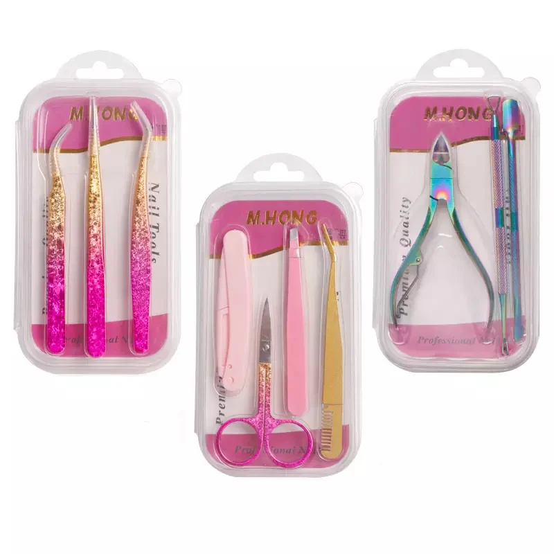 3pcs 4pcs Manicure Pedicure Set Colorful Titanium Nail Cuticle Nipper Pusher Shinny Tweezers Eyebrow Trimming Set