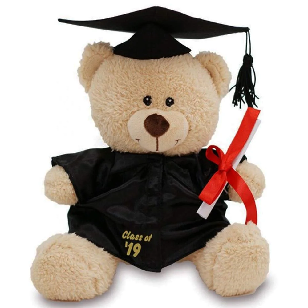 Graduation plush stuffed animal teddy bear plush teddy bear toy with black doctoral hat soft graduation plush bear
