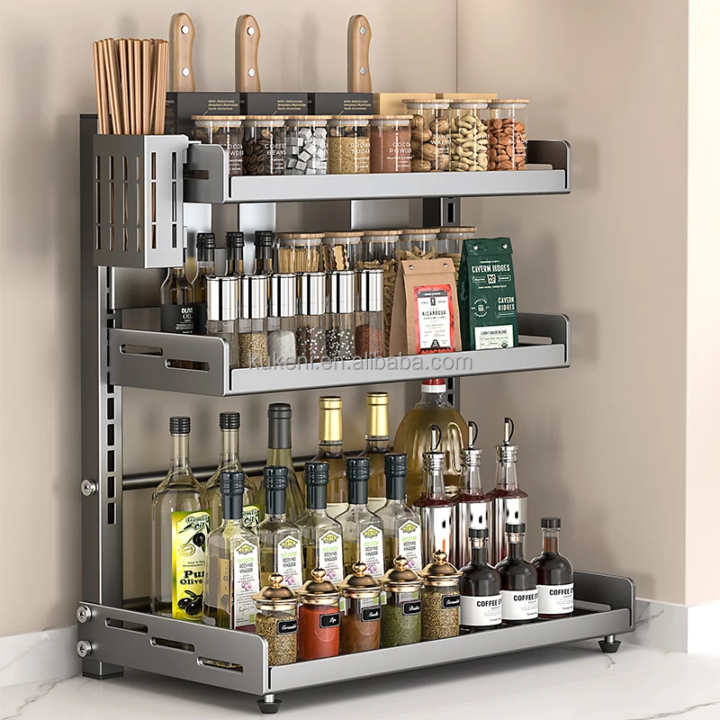 Household under cabinet spice rack chrome spice rack set rack organizer shelf for kitchen spice holder