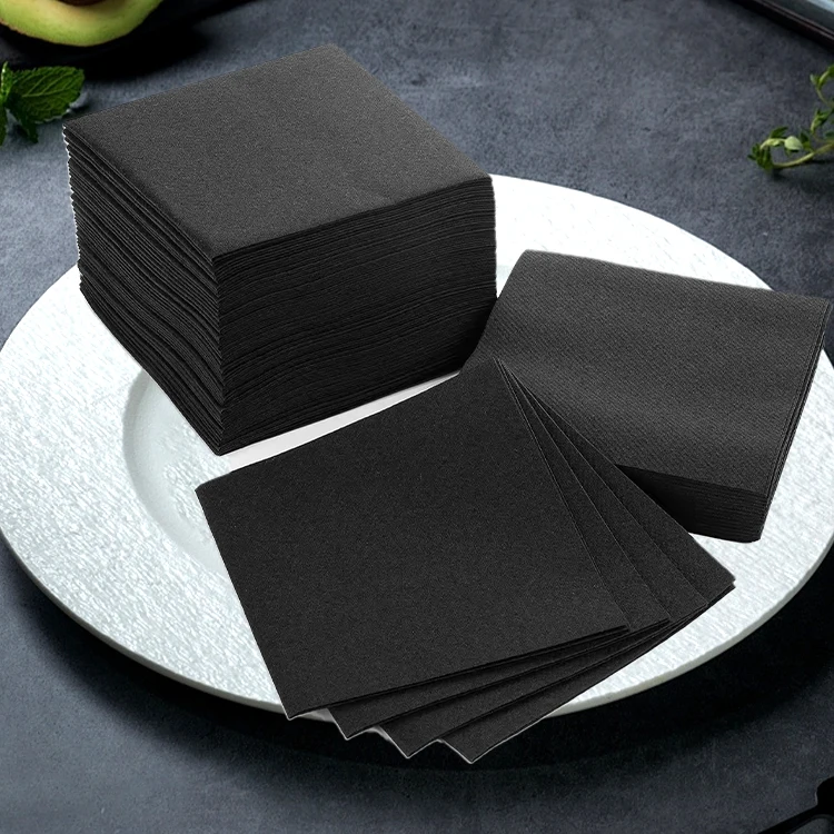 Manufacturers quality Black cocktail napkins paper 3 ply white beverage napkins restaurant event bar wedding party napkins