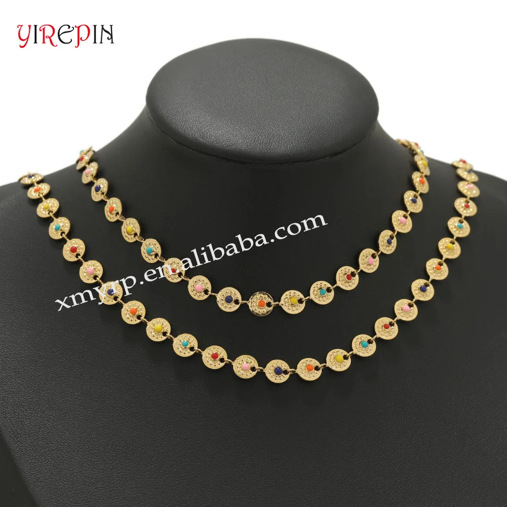 New 18k Gold Plated Waterproof Tarnish Free Stainless Steel Summer Hawaiian Colorful Dripping Glue Enamel Sun Necklace