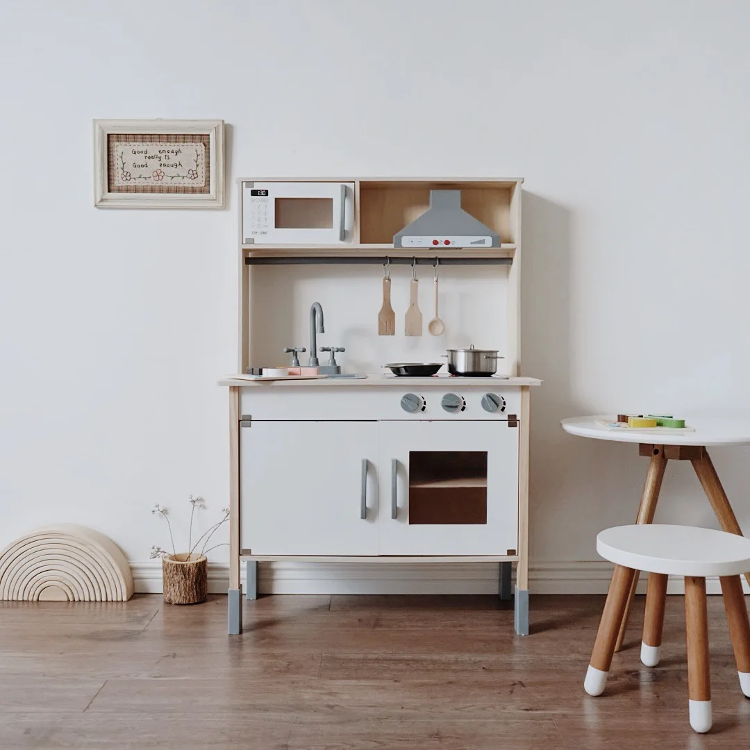 Funny wooden kitchen whole set for house play royal  kitchen cooking set stove large modern kitchen toy