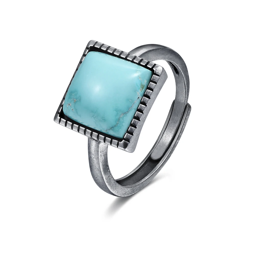 Wholesale Gemstone Jewelry Stainless Steel Silver Round Big Natural Turquoise Stone Ring Designs