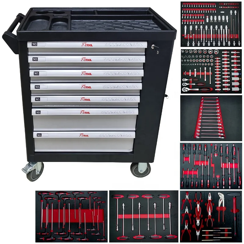 RT 258PCS Germany Hand Trolley Cabinet With Tools, Mechanic Tool Cabinet for Car Repair